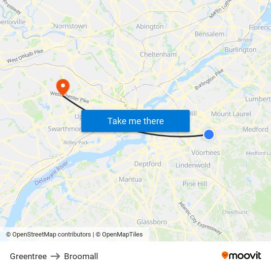 Greentree to Broomall map