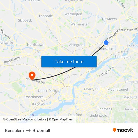 Bensalem to Broomall map