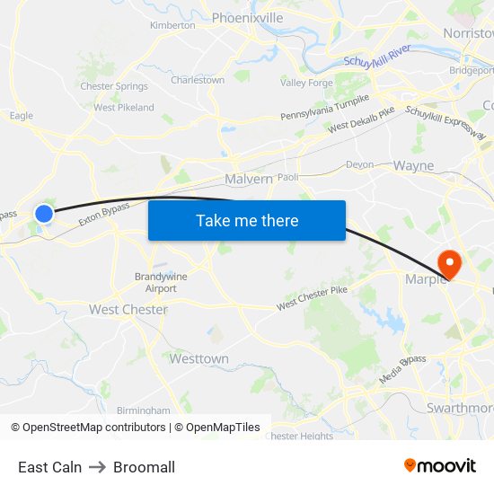 East Caln to Broomall map