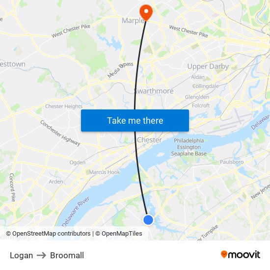 Logan to Broomall map