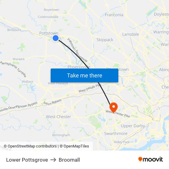 Lower Pottsgrove to Broomall map