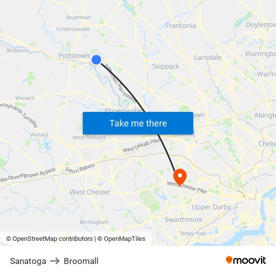 Sanatoga to Broomall map