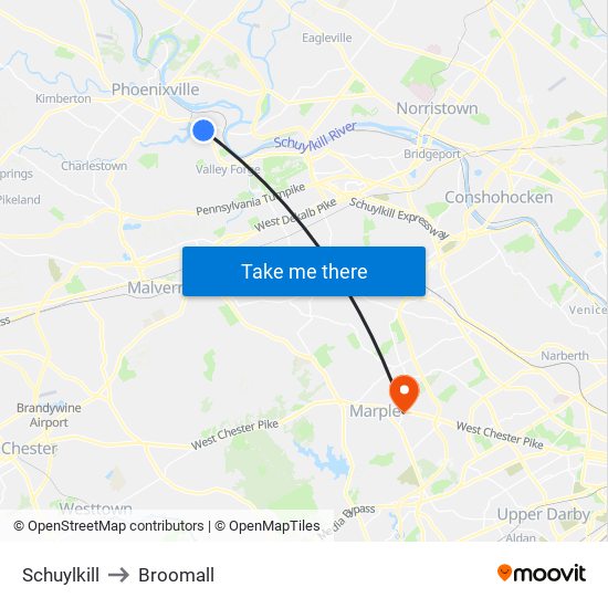 Schuylkill to Broomall map