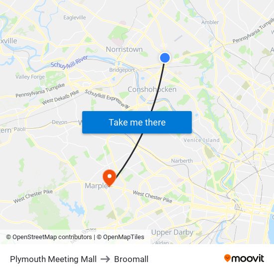 Plymouth Meeting Mall to Broomall map