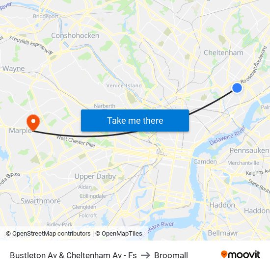 Bustleton Av & Cheltenham Av - Fs to Broomall map