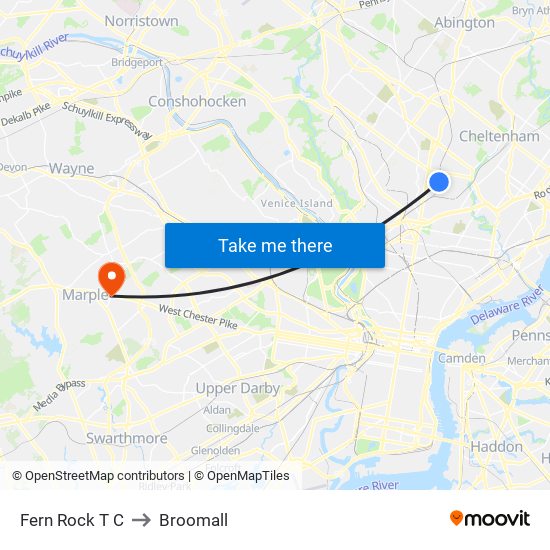 Fern Rock T C to Broomall map
