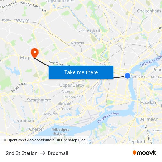 2nd St Station to Broomall map