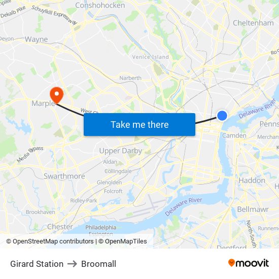 Girard Station to Broomall map