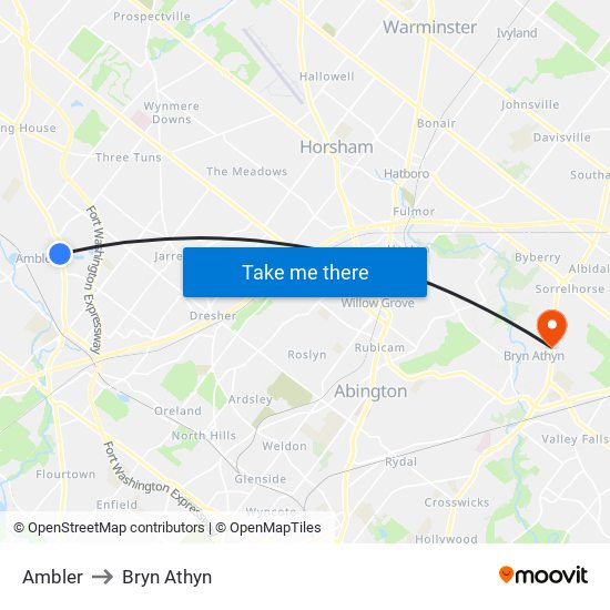 Ambler to Bryn Athyn map