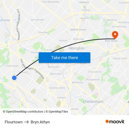 Flourtown to Bryn Athyn map