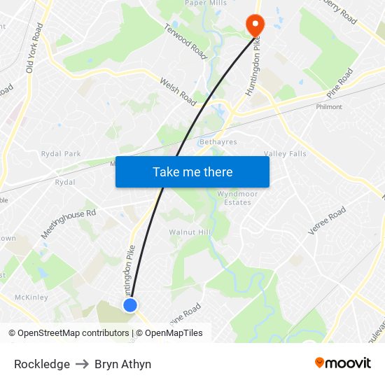 Rockledge to Bryn Athyn map