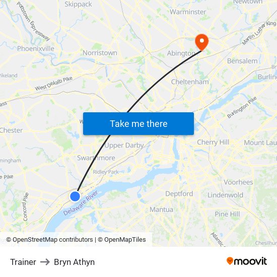 Trainer to Bryn Athyn map