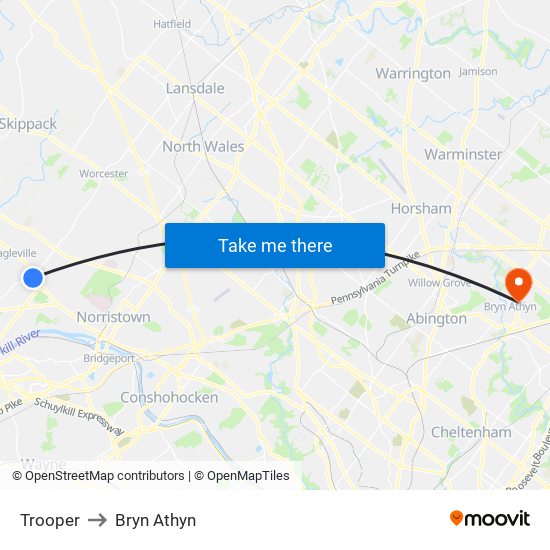 Trooper to Bryn Athyn map