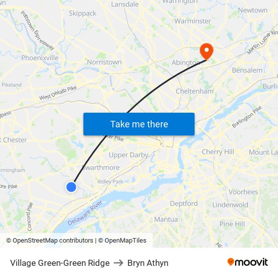Village Green-Green Ridge to Bryn Athyn map
