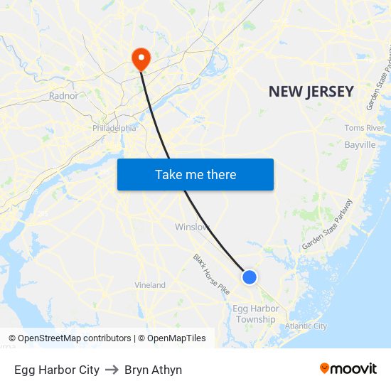 Egg Harbor City to Bryn Athyn map