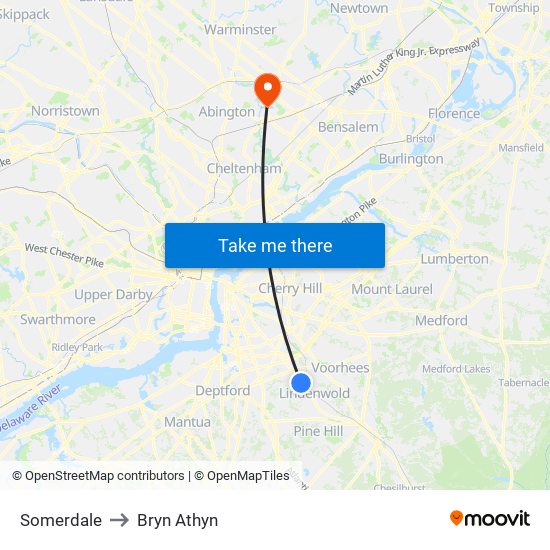 Somerdale to Bryn Athyn map