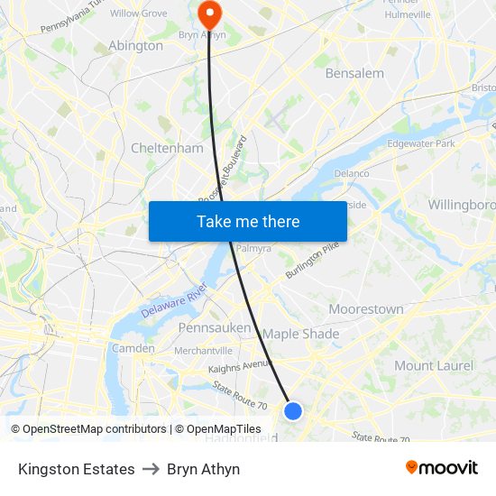 Kingston Estates to Bryn Athyn map