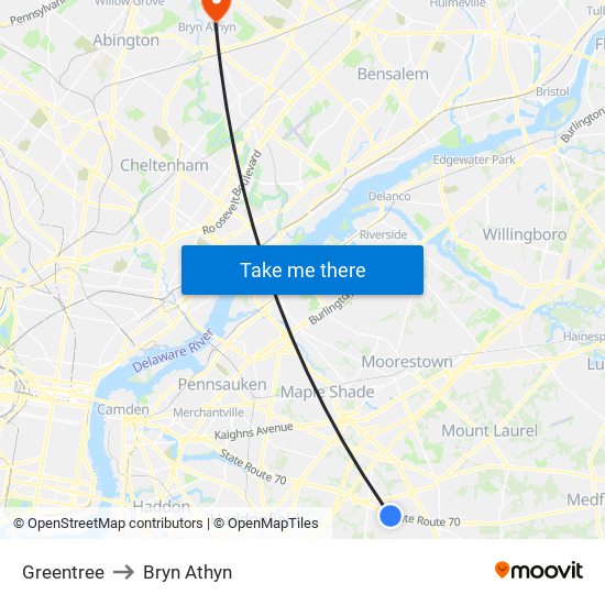 Greentree to Bryn Athyn map