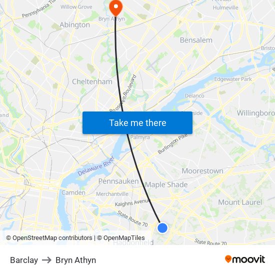 Barclay to Bryn Athyn map