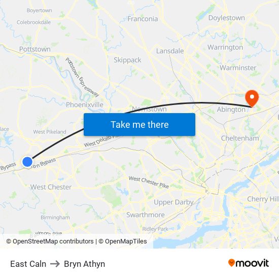 East Caln to Bryn Athyn map