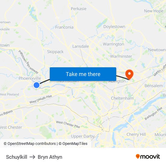 Schuylkill to Bryn Athyn map