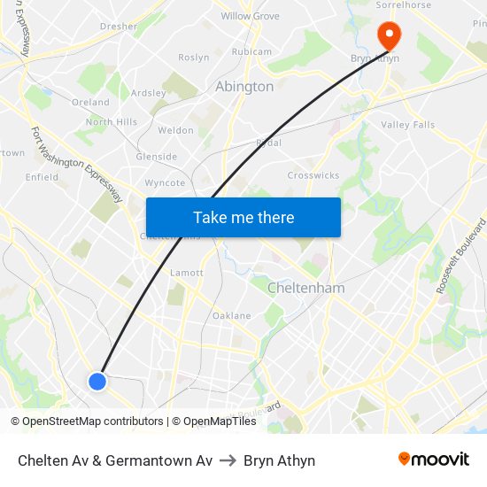 Chelten Av & Germantown Av to Bryn Athyn map