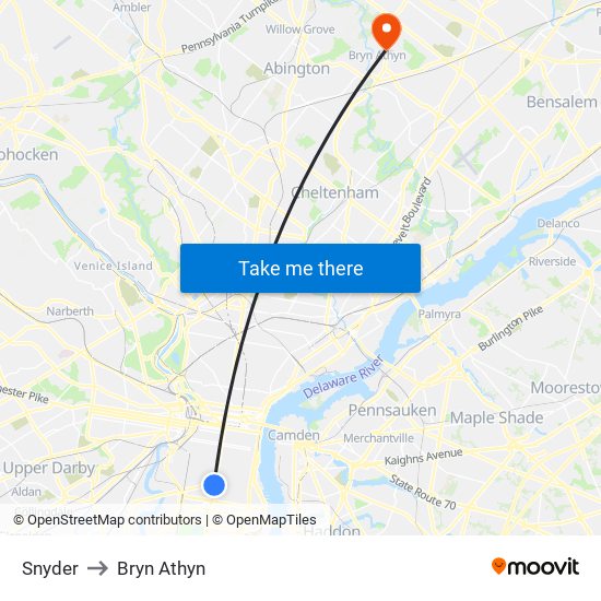 Snyder to Bryn Athyn map