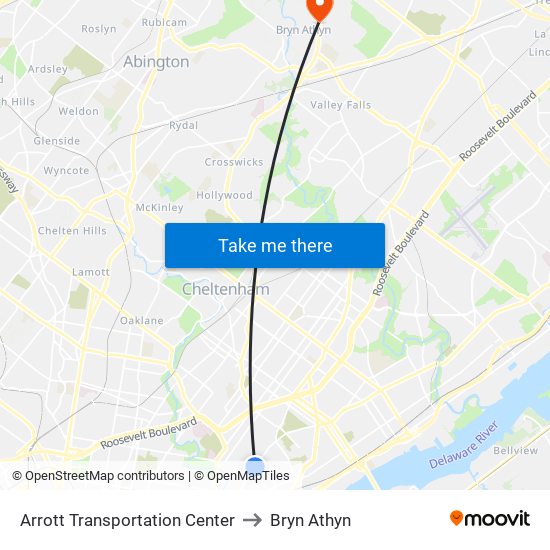 Arrott Transportation Center to Bryn Athyn map