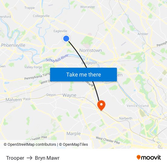 Trooper to Bryn Mawr map