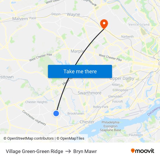 Village Green-Green Ridge to Bryn Mawr map