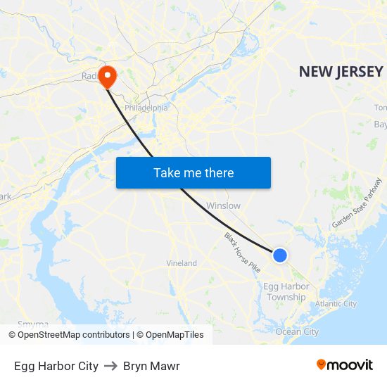Egg Harbor City to Bryn Mawr map