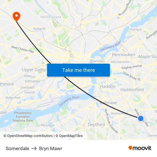 Somerdale to Bryn Mawr map