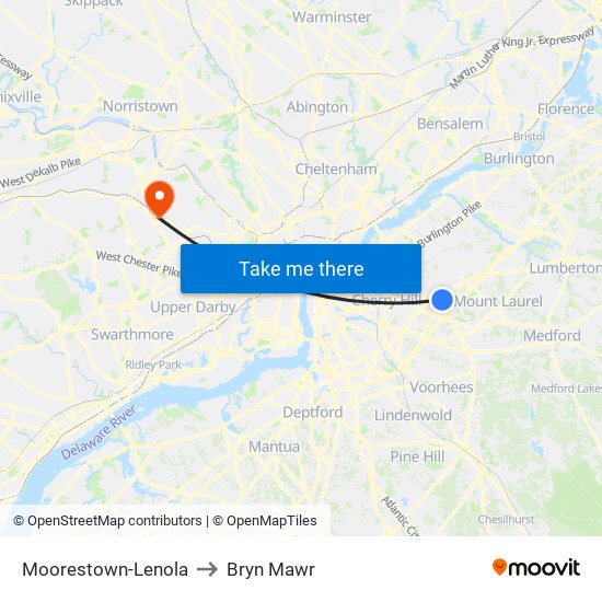 Moorestown-Lenola to Bryn Mawr map