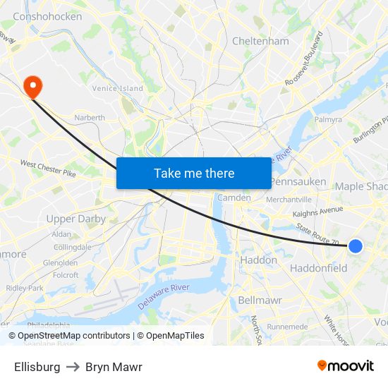 Ellisburg to Bryn Mawr map