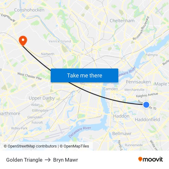 Golden Triangle to Bryn Mawr map