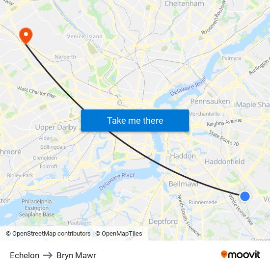 Echelon to Bryn Mawr map