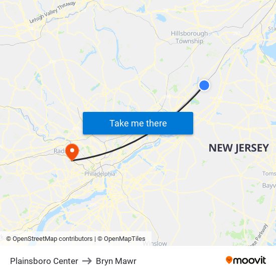 Plainsboro Center to Bryn Mawr map