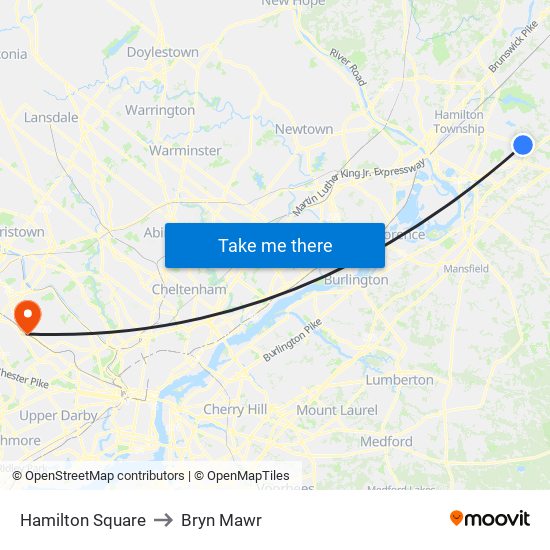 Hamilton Square to Bryn Mawr map