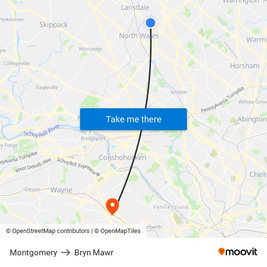Montgomery to Bryn Mawr map