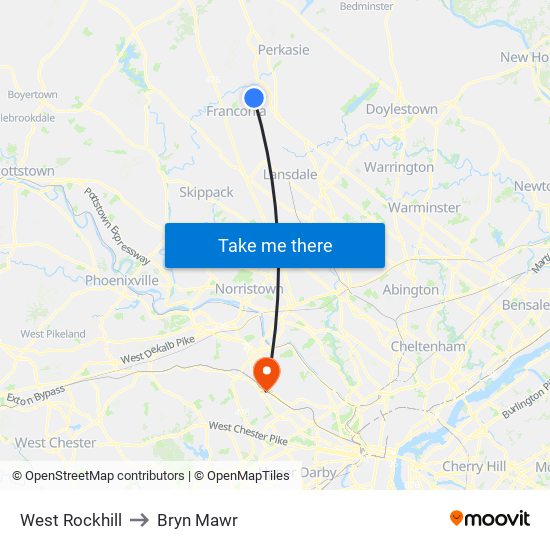 West Rockhill to Bryn Mawr map