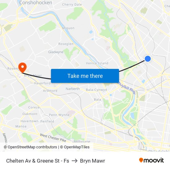 Chelten Av & Greene St - Fs to Bryn Mawr map