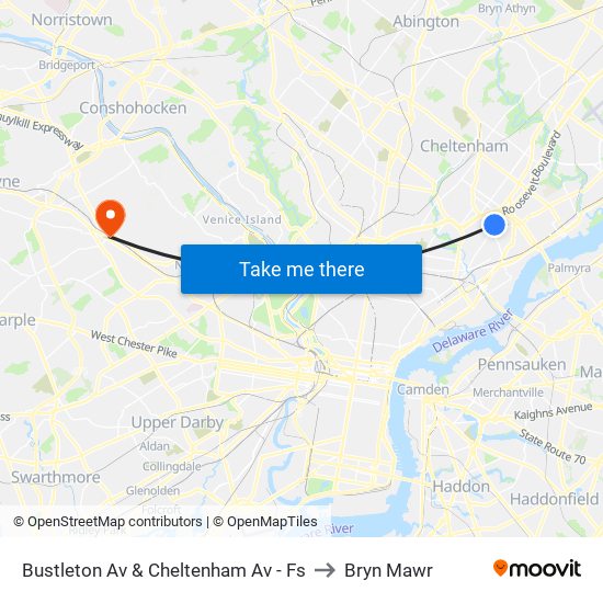 Bustleton Av & Cheltenham Av - Fs to Bryn Mawr map