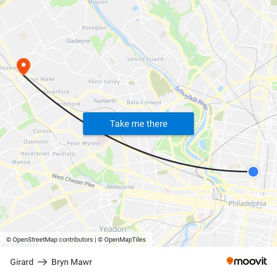 Girard to Bryn Mawr map