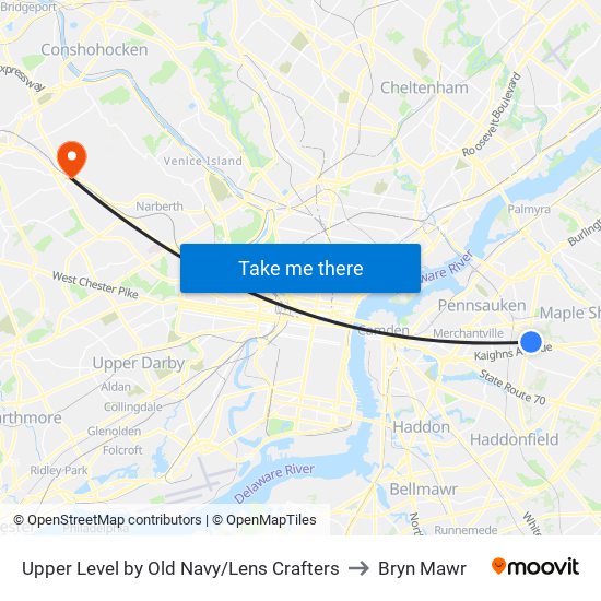 Upper Level by Old Navy/Lens Crafters to Bryn Mawr map