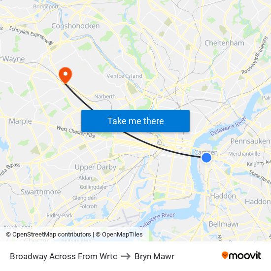 Broadway Across From Wrtc to Bryn Mawr map