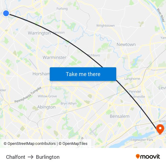 Chalfont to Burlington map