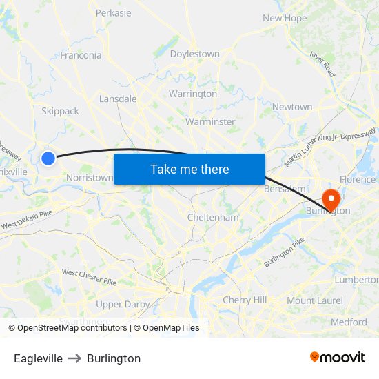 Eagleville to Burlington map