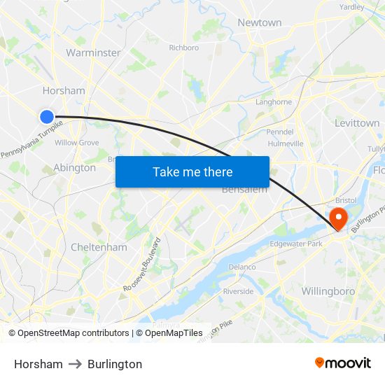 Horsham to Burlington map