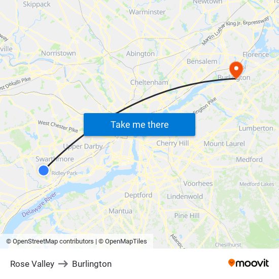 Rose Valley to Burlington map