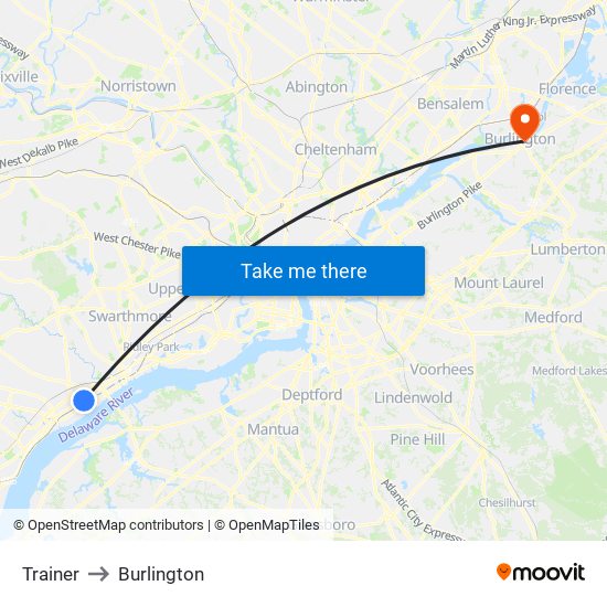 Trainer to Burlington map